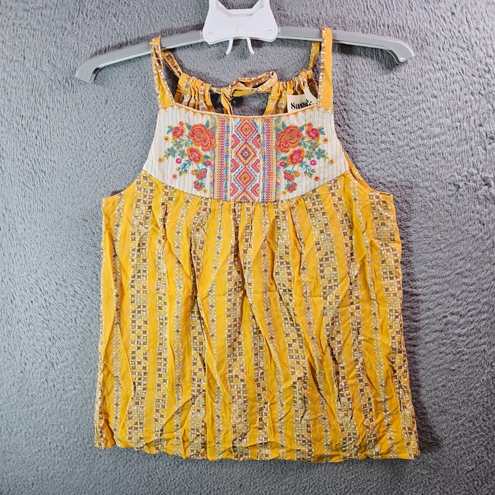 NEW‎ Savanna Jane Tank Top Women Small Embroidered Floral Geometric Yellow Tone